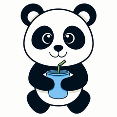 Adorable Panda Drinking Water - Minimalist Vector Art