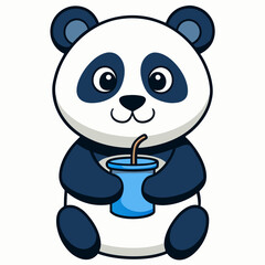 Adorable Panda Drinking Water - Minimalist Vector Art
