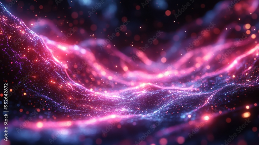 Poster abstract cosmic background with glowing ultraviolet neon rays and bright twisted lines of light stri