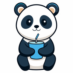Adorable Panda Drinking Water - Minimalist Vector Art