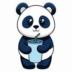 Adorable Panda Drinking Water - Minimalist Vector Art