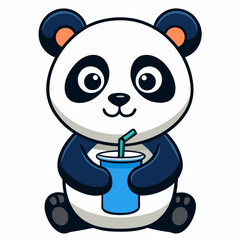 Obraz premium Adorable Panda Drinking Water - Minimalist Vector Art