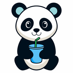 Adorable Panda Drinking Water - Minimalist Vector Art