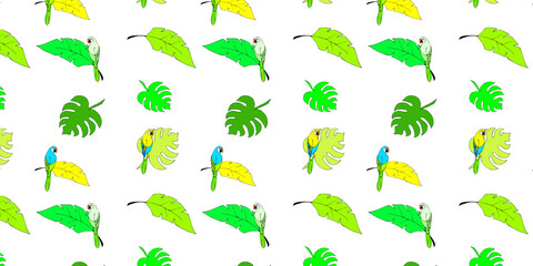 Seamless vector pattern, tops and parrots