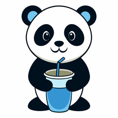 Adorable Panda Drinking Water - Minimalist Vector Art