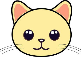 cute face kitty cartoon animal. Cute Cat Flat Sticker Design. Cute face cat icon. vector illustration of cat face icon.