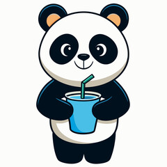 Adorable Panda Drinking Water - Minimalist Vector Art