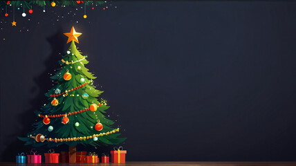 
Christmas background, with an illustration of a Christmas tree and empty space for text