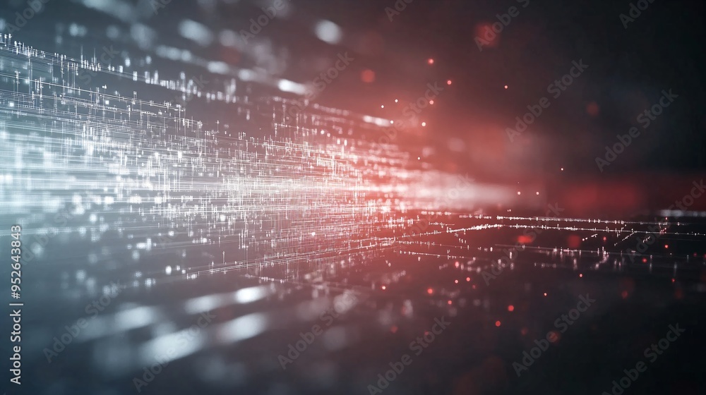 Poster digital network with red and white glow. data transmission visualization. information technology con