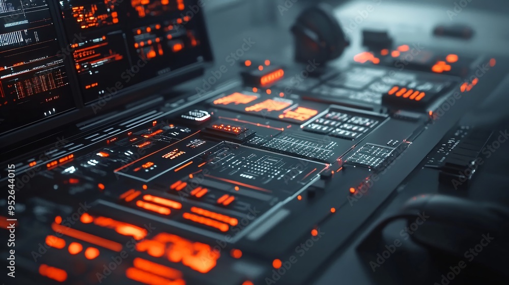 Aufkleber futuristic control panel with glowing displays. high-tech interface visualization. advanced technolo
