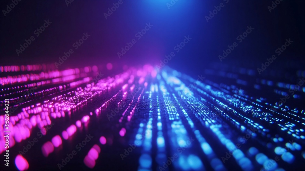 Poster glowing data streams visualization. information flow concept. design for big data and digital transf