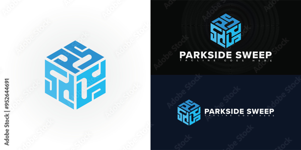 Aufkleber modern hexagon vector initial letter ps or sp in blue color isolated on multiple background colors. 