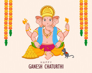Lord ganpati ganesh chaturthi friend mushak festival of india traditional garland decoration with sweet ladoo puja