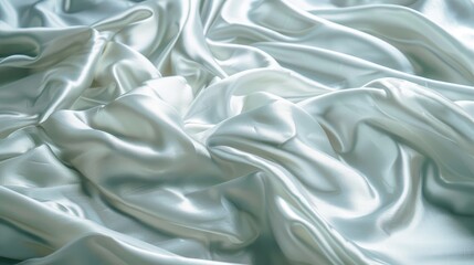 Fototapeta premium Close-up image of luxurious, smooth, and shiny silk fabric in a soft white color, showcasing texture and elegance.