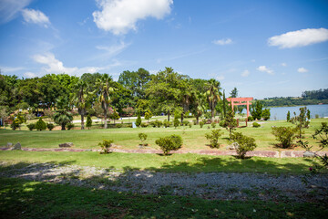 Traditional japanese garden and lake in Jundiai, Sao Paulo, Brazil