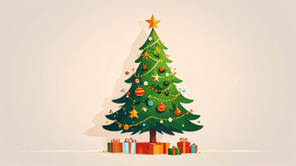 
Christmas background theme, illustration of a Christmas tree with balls and stars and empty space for text