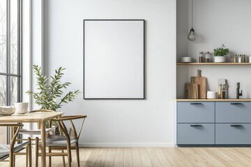 Poster Mockup in Kitchen Interior with White Wall created with Generative AI
