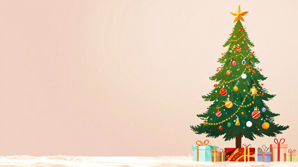 
Christmas background theme, illustration of a Christmas tree with balls and stars and empty space for text