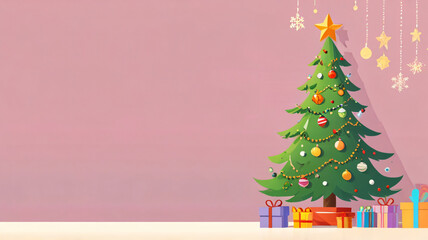 
Christmas background theme, illustration of a Christmas tree with balls and stars and empty space for text