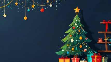 
Christmas background, with an illustration of a Christmas tree and empty space for text