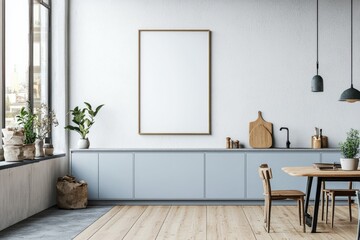 Poster Mockup in Kitchen Interior with White Wall created with Generative AI