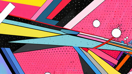A dynamic composition of intersecting lines and vivid colors, reminiscent of classic pop art styles, ideal for a contemporary, eye-catching visual