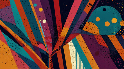 A dynamic composition of intersecting lines and vivid colors, reminiscent of classic pop art styles, ideal for a contemporary, eye-catching visual