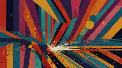 A dynamic composition of intersecting lines and vivid colors, reminiscent of classic pop art styles, ideal for a contemporary, eye-catching visual
