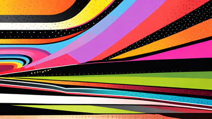 A dynamic composition of intersecting lines and vivid colors, reminiscent of classic pop art styles, ideal for a contemporary, eye-catching visual