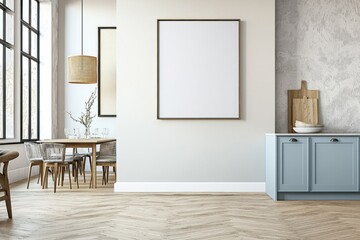 Poster Mockup in Kitchen Interior with White Wall created with Generative AI