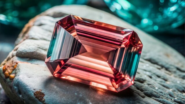  grown emerald cut octo rubellite stone front