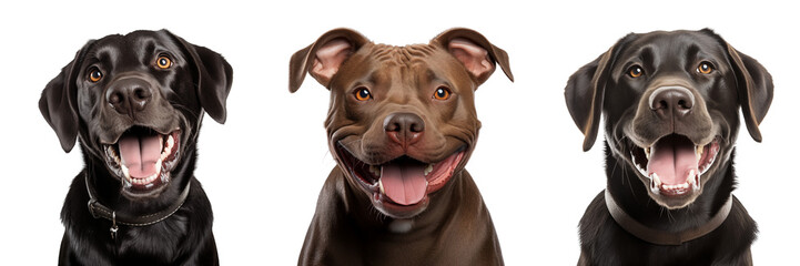 Dogs smiling at camera. Transparent background.