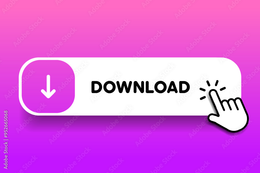 Poster 3D download button icon. Upload icon. Down arrow bottom side symbol. Click here button. Save cloud icon push button for UI UX, website, mobile application.