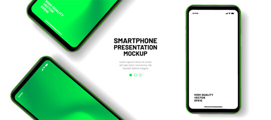 Realistic smartphone mockup. Mobile phone vector with isolated on white background. Device front view. 3D mobile phone with shadow. Realistic, high quality smart phone mockup for ui ux presentation.