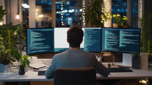 Developer working on a website with multiple tabs open multitasking in web development
