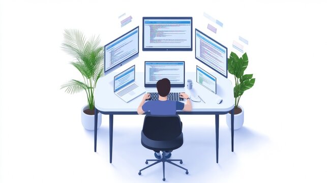 Developer working on a website with multiple tabs open multitasking in web development