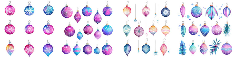 Colorful decorative ornaments in a variety of shapes and patterns, perfect for festive celebrations and holiday decor.
