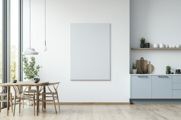Poster Mockup in Kitchen Interior with White Wall created with Generative AI