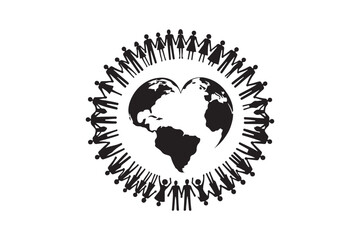 Silhouette design of diverse people holding hands in a circle or forming a unified shape like a heart or globe 
