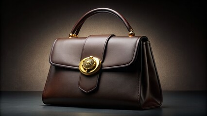 Elegant, supple leather handbag adorned with a subtle, gold-toned metallic emblem, evoking opulence and refinement, sits poised on a sleek, dark background.