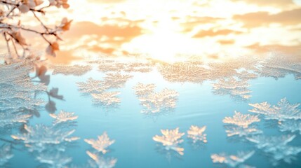 Frost patterns on a car window in the early morning freezing weather