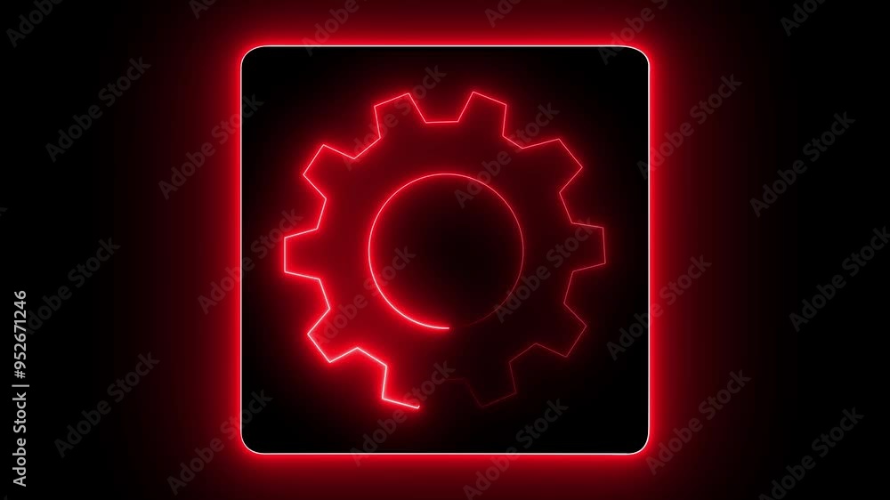 Aufkleber update neon setting icon setup animation, spinning gears animation, glowing neon setting icon. techn