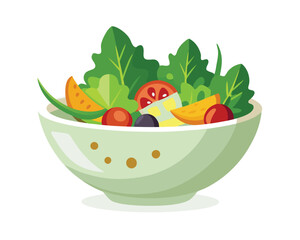 Fresh vegetable salad in ceramic decorative bowl vector illustration healthy food Vegetarian nutrition 