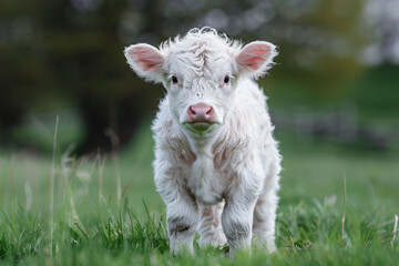Obraz premium a white cow standing in a field of grass