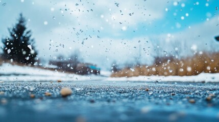 Hailstorm with ice pellets hitting the ground severe weather