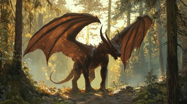 Young Copper Dragon Prowling a Forest Monster concept Art