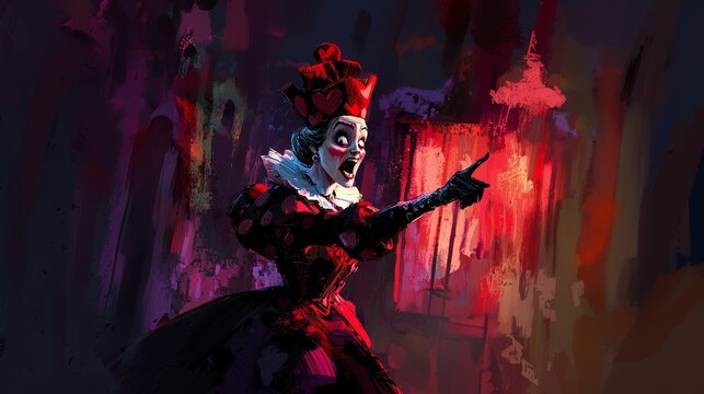 Evil Queen of Hearts Yelling and Pointing Character Concept Art