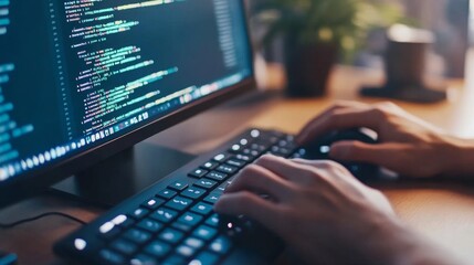 Hands-on keyboard with website coding in progress focused developer working late