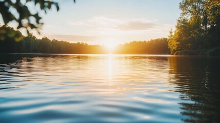 Hazy sunset over a calm river humid weather