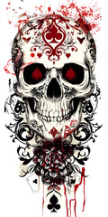 Tribal Skull and Playing Cards tattoo flash styles illustration